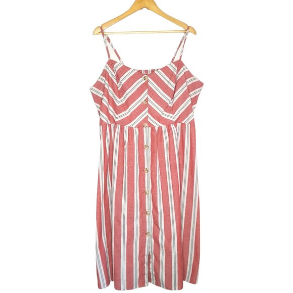 City Chic Dresses & Skirts - City Chic Size L 20 Red Cream Green Striped Cotton Blend Summer Sun Dress